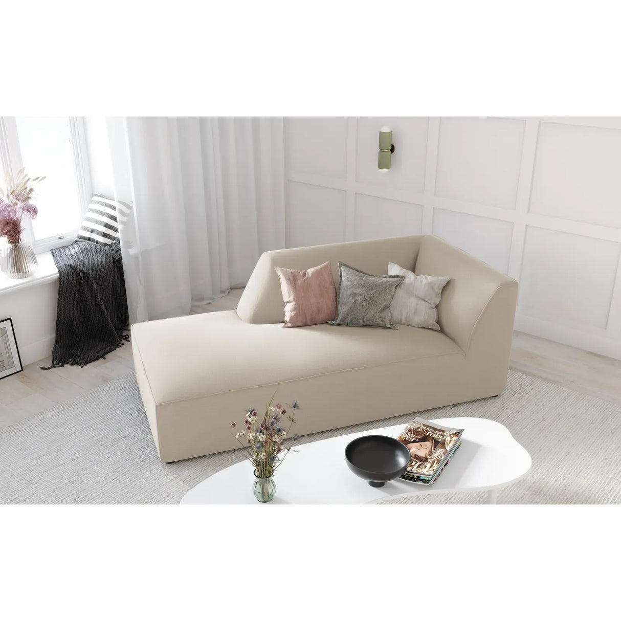 Ruby 2-Sitzer Sofa Chaiselongue Links, mit Bezug in Samt, Cord oder Strukturstoff, 180x93 cm