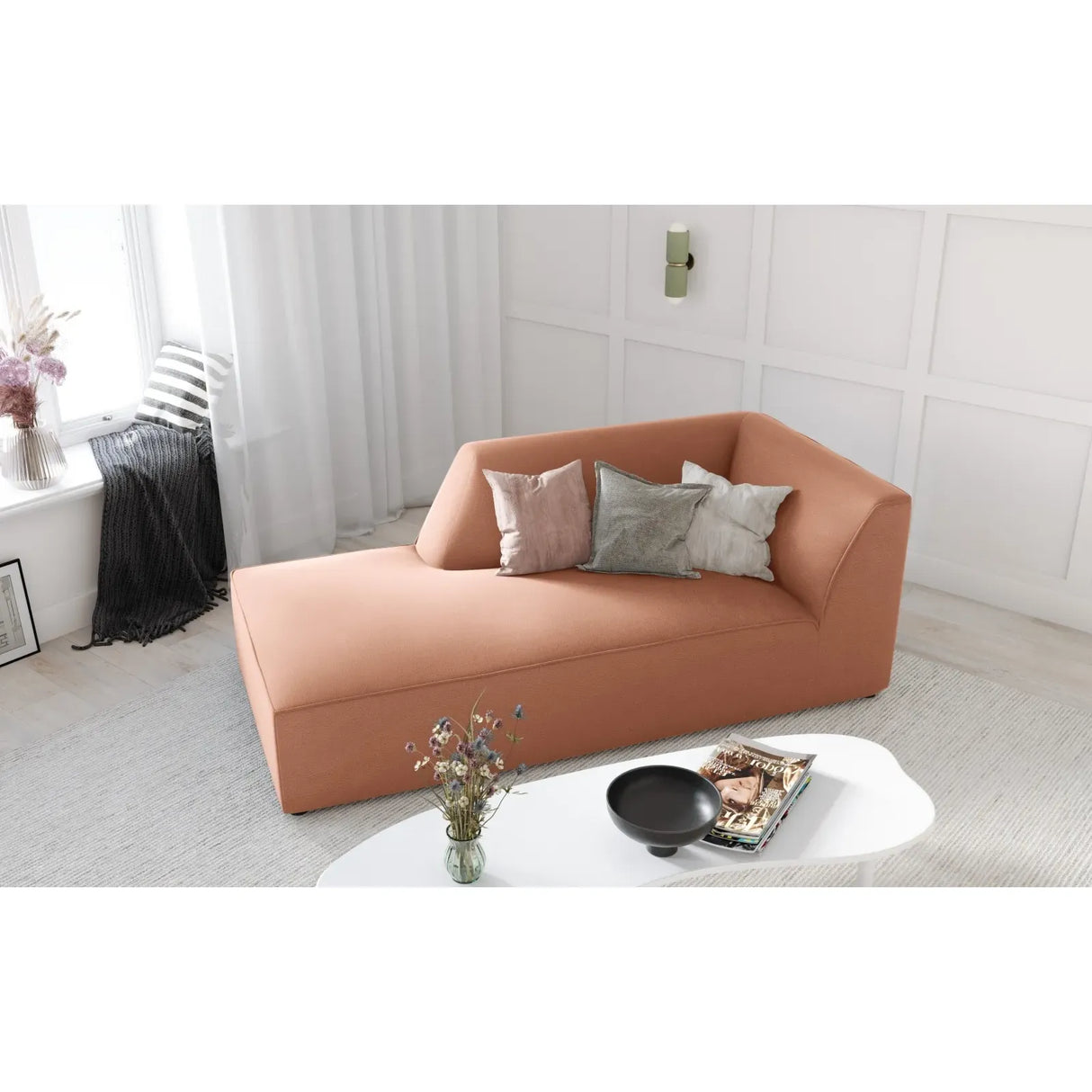 Ruby 2-Sitzer Sofa Chaiselongue Links, mit Bezug in Samt, Cord oder Strukturstoff, 180x93 cm