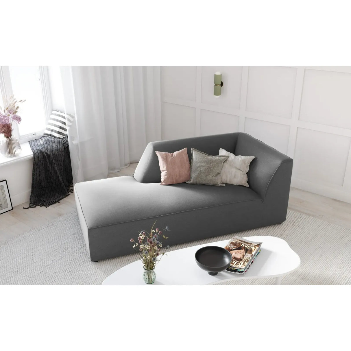 Ruby 2-Sitzer Sofa Chaiselongue Links, mit Bezug in Samt, Cord oder Strukturstoff, 180x93 cm