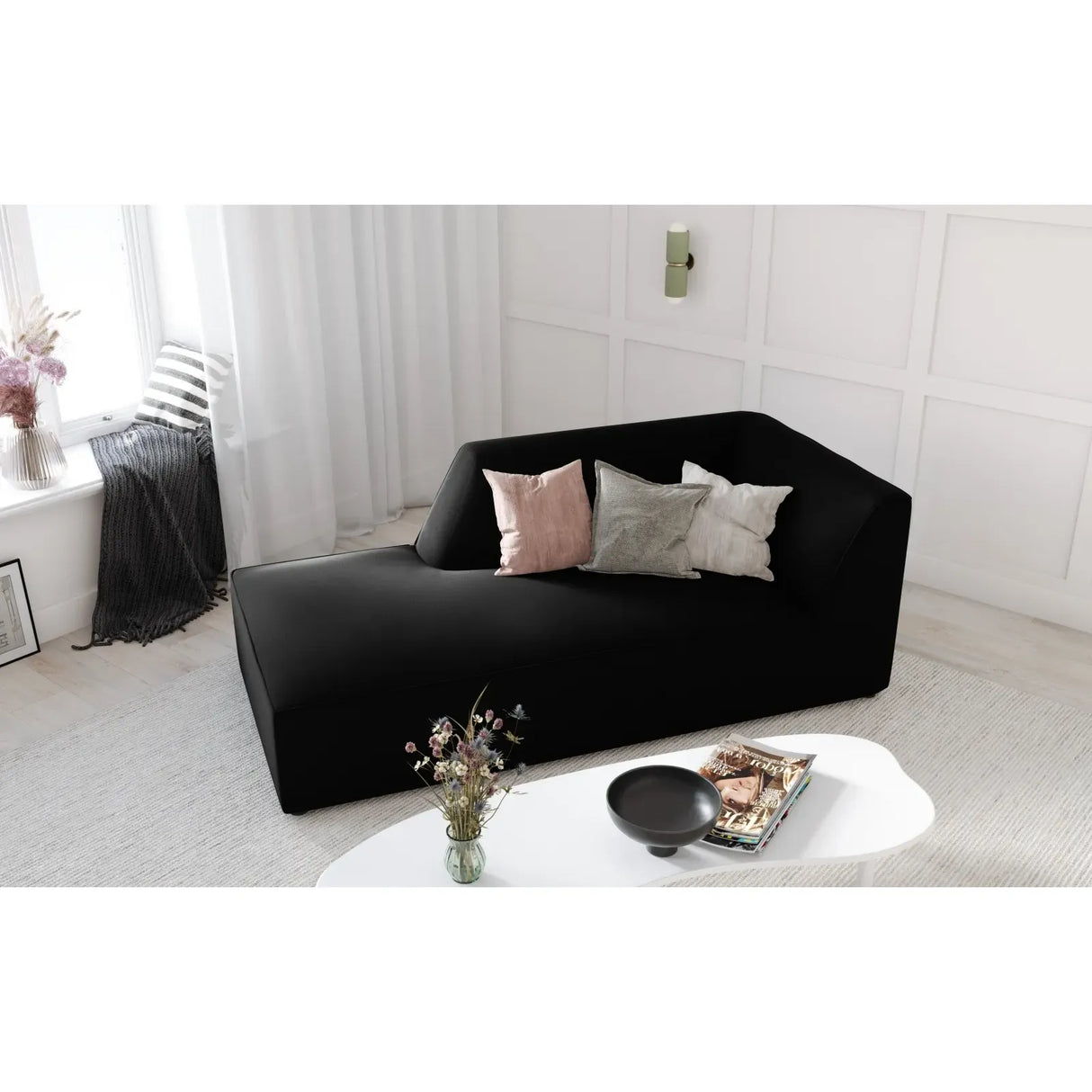 Ruby 2-Sitzer Sofa Chaiselongue Links, mit Bezug in Samt, Cord oder Strukturstoff, 180x93 cm