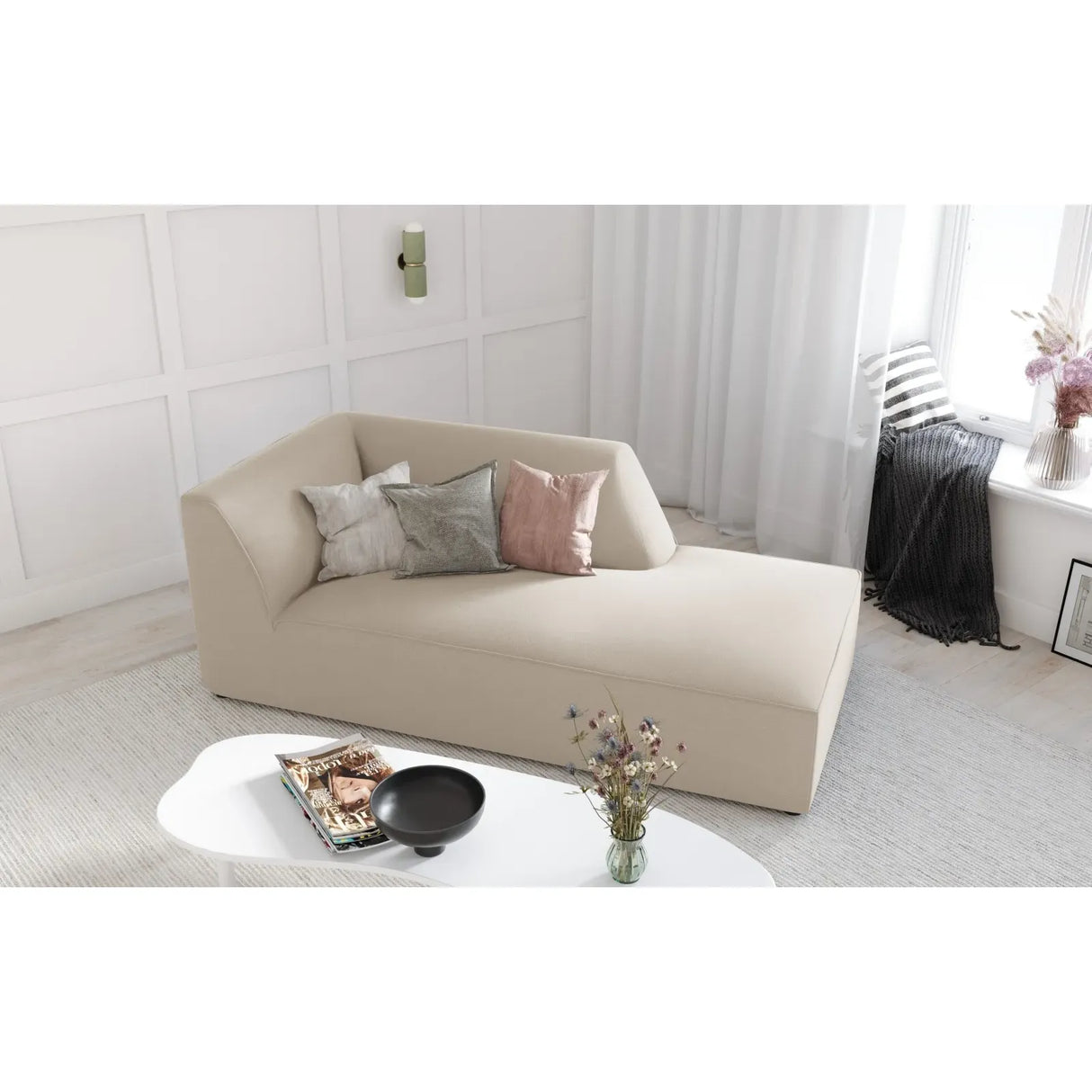 Ruby 2-Sitzer Sofa Chaiselongue Rechts, mit Bezug in Samt, Cord oder Strukturstoff, 180x93 cm
