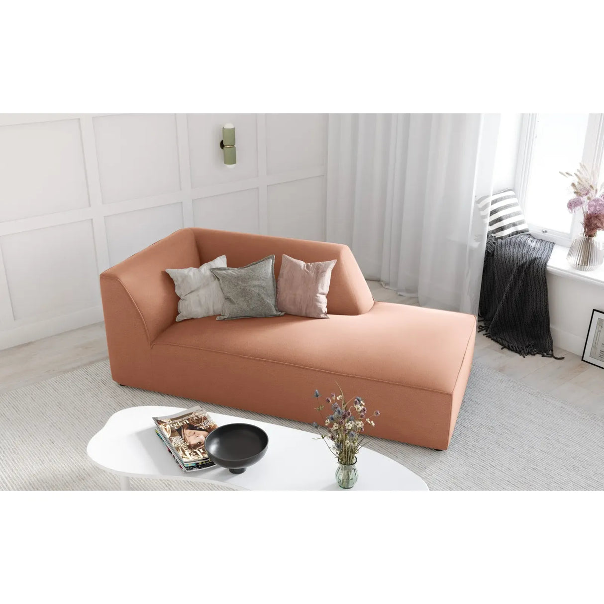 Ruby 2-Sitzer Sofa Chaiselongue Rechts, mit Bezug in Samt, Cord oder Strukturstoff, 180x93 cm