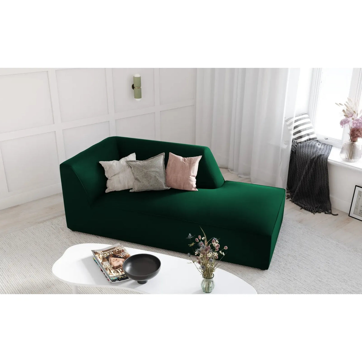 Ruby 2-Sitzer Sofa Chaiselongue Rechts, mit Bezug in Samt, Cord oder Strukturstoff, 180x93 cm