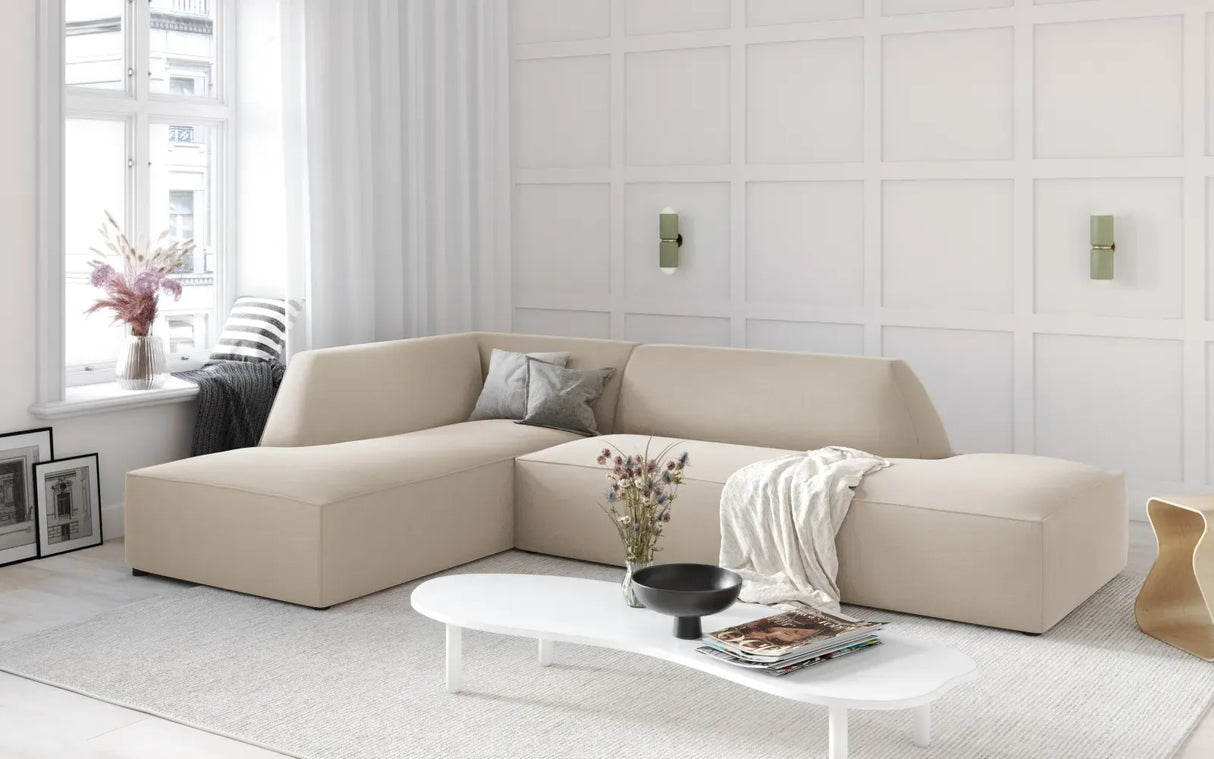 Ruby 4-seater corner sofa, open, left-hand, with cover in velvet, corduroy or textured fabric, 273x180 cm