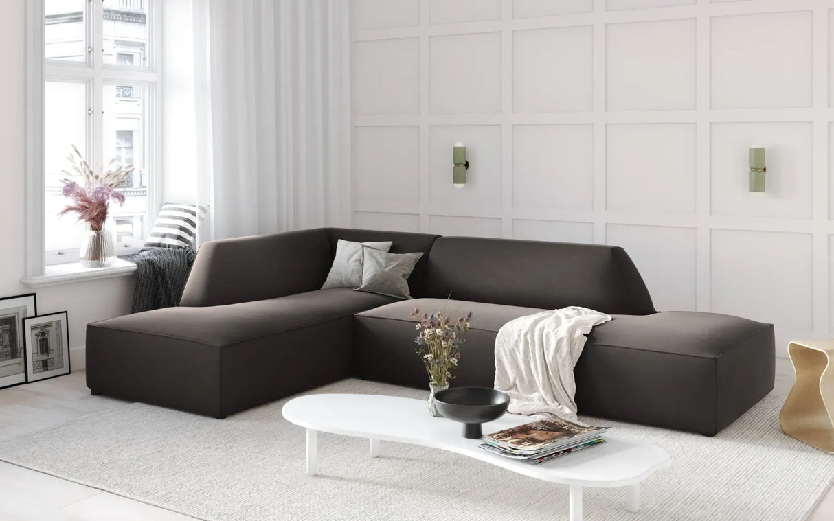 Ruby 4-seater corner sofa, open, left-hand, with cover in velvet, corduroy or textured fabric, 273x180 cm