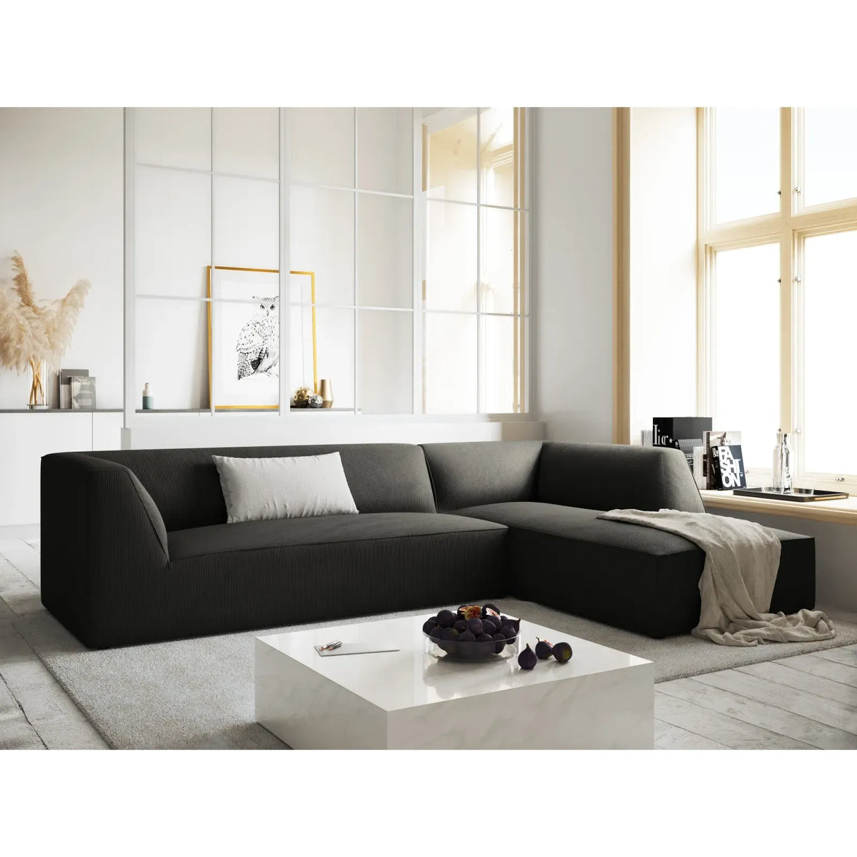 Ruby 4-seater corner sofa, right-hand side, with cover in velvet, corduroy or textured fabric, 273x180 cm