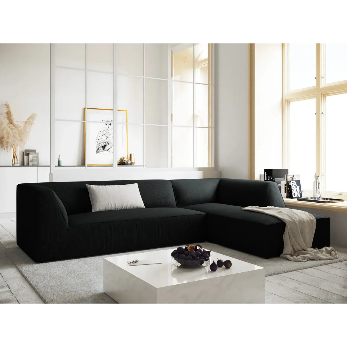 Ruby 4-seater corner sofa, right-hand side, with cover in velvet, corduroy or textured fabric, 273x180 cm
