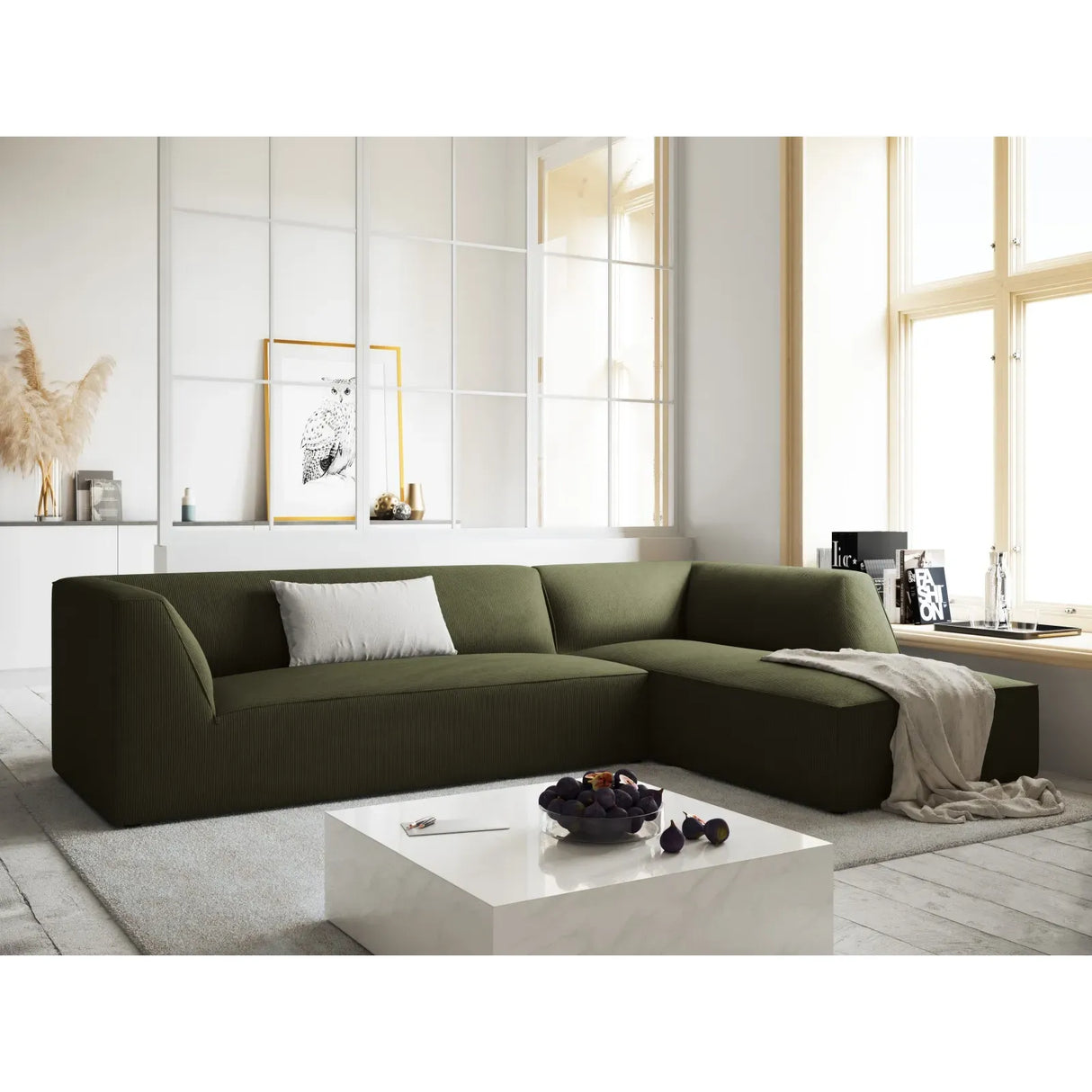 Ruby 4-seater corner sofa, right-hand side, with cover in velvet, corduroy or textured fabric, 273x180 cm