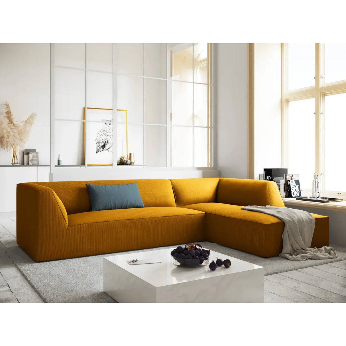 Ruby 4-seater corner sofa, right-hand side, with cover in velvet, corduroy or textured fabric, 273x180 cm