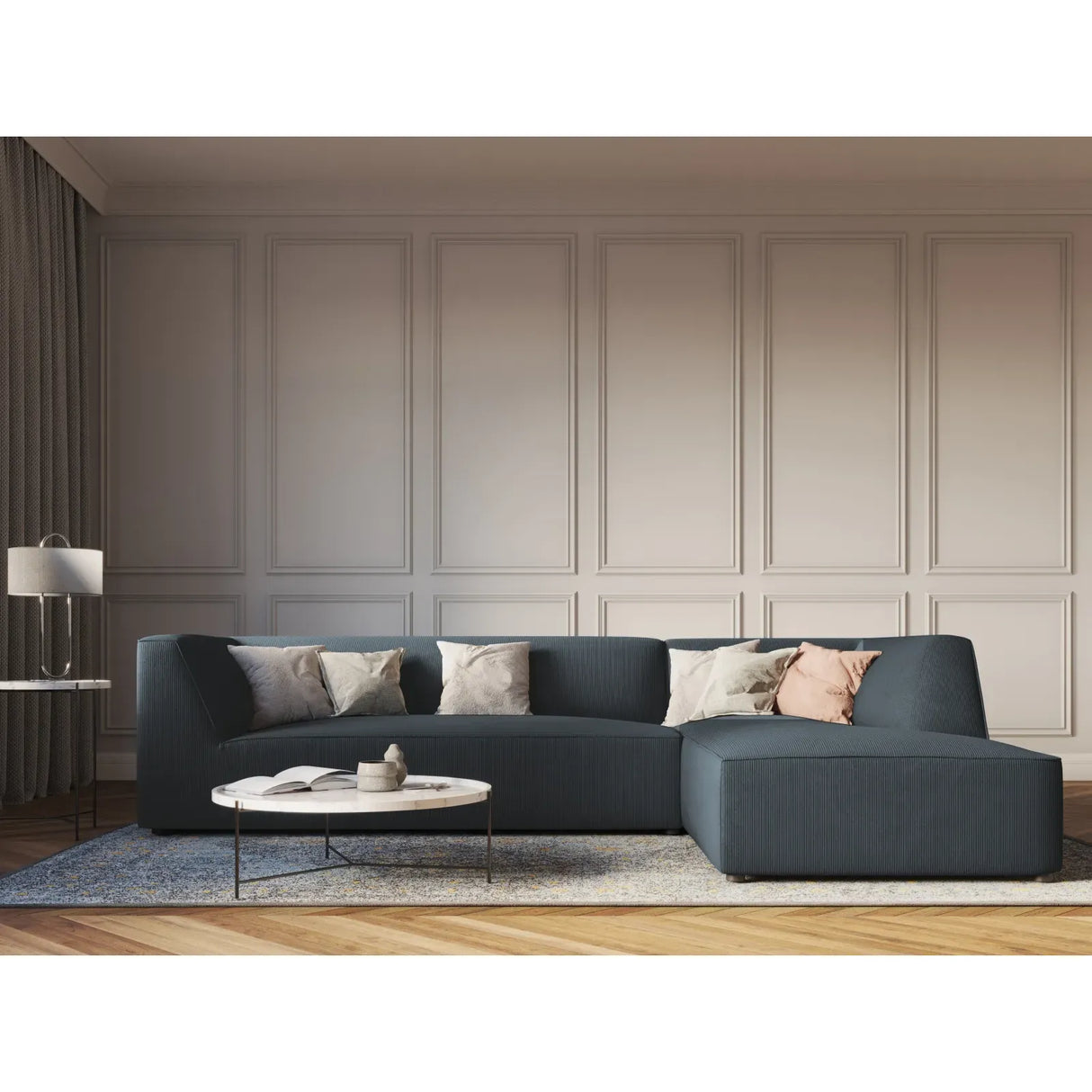 Ruby 4-seater corner sofa, right-hand side, with cover in velvet, corduroy or textured fabric, 273x180 cm
