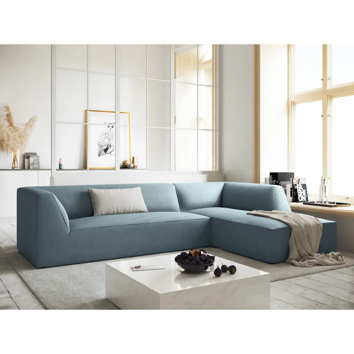 Ruby 4-seater corner sofa, right-hand side, with cover in velvet, corduroy or textured fabric, 273x180 cm