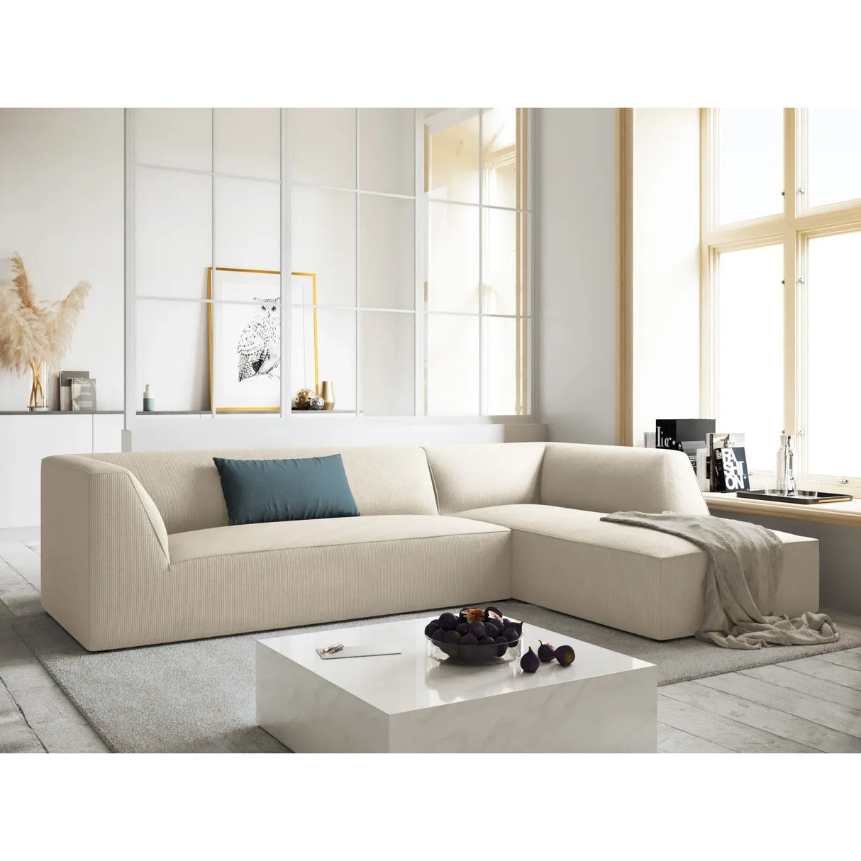 Ruby 4-seater corner sofa, right-hand side, with cover in velvet, corduroy or textured fabric, 273x180 cm