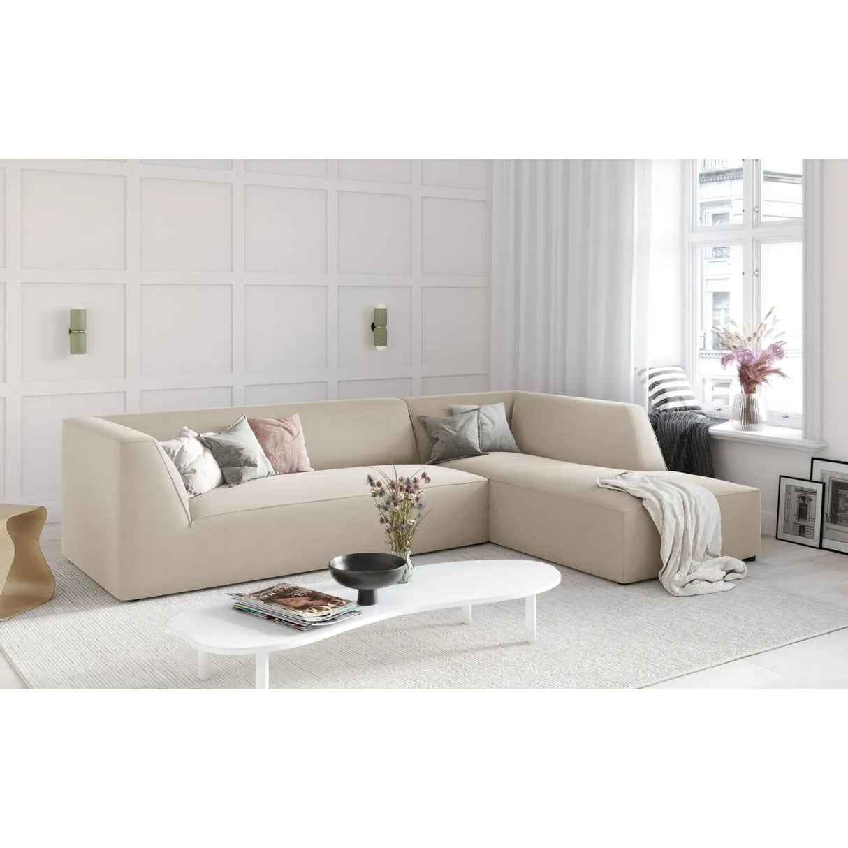 Ruby 4-seater corner sofa, right-hand side, with cover in velvet, corduroy or textured fabric, 273x180 cm