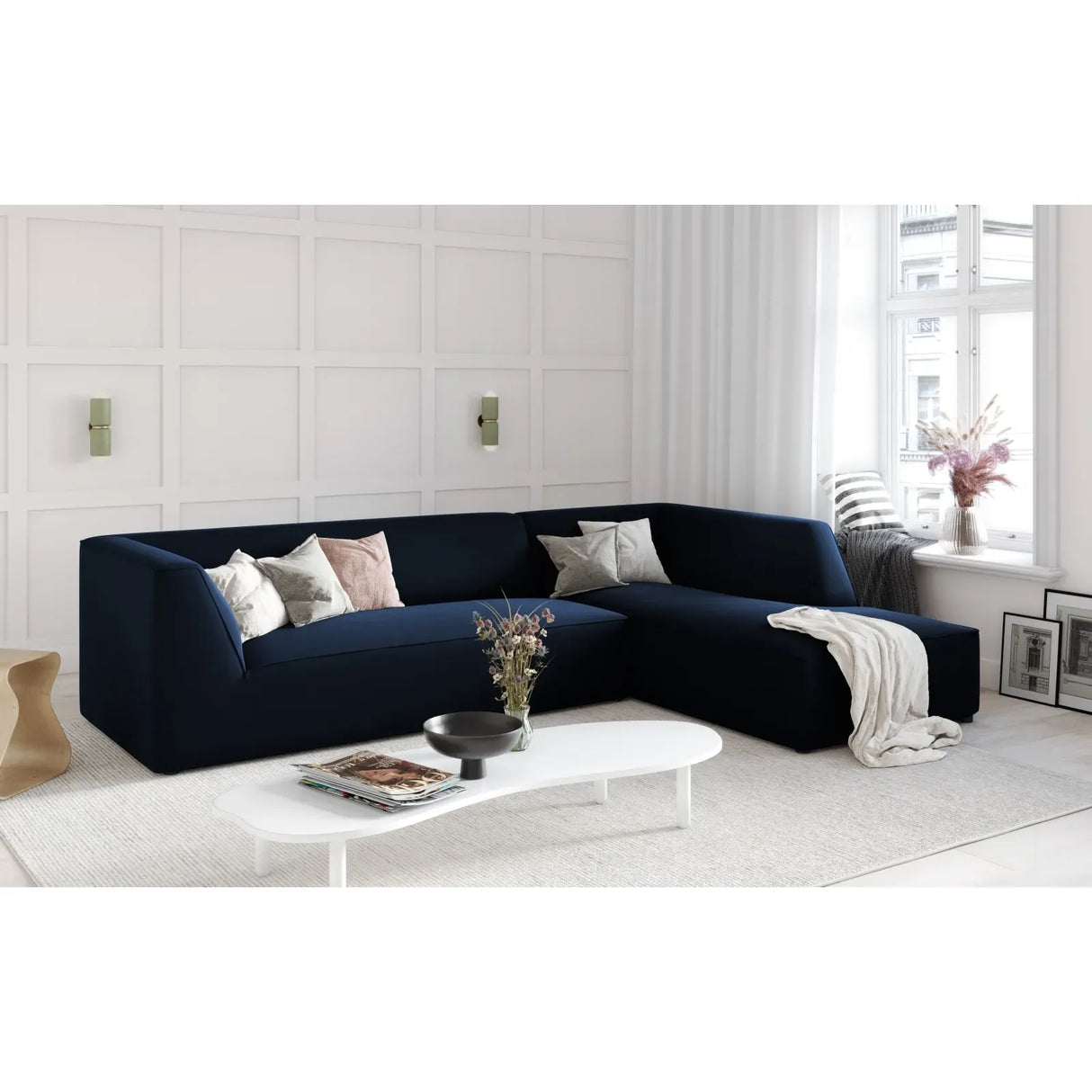 Ruby 4-seater corner sofa, right-hand side, with cover in velvet, corduroy or textured fabric, 273x180 cm