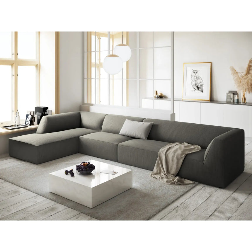 Ruby 5-Sitzer Ecksofa Links, mit Bezug aus Samt, Cord oder Strukturstoff, 366x180 cm - ZEN ZONE Furniture