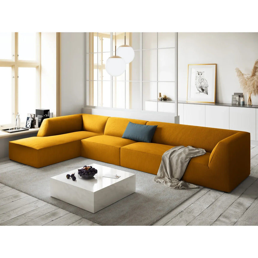 Ruby 5-Sitzer Ecksofa Links, mit Bezug aus Samt, Cord oder Strukturstoff, 366x180 cm - ZEN ZONE Furniture