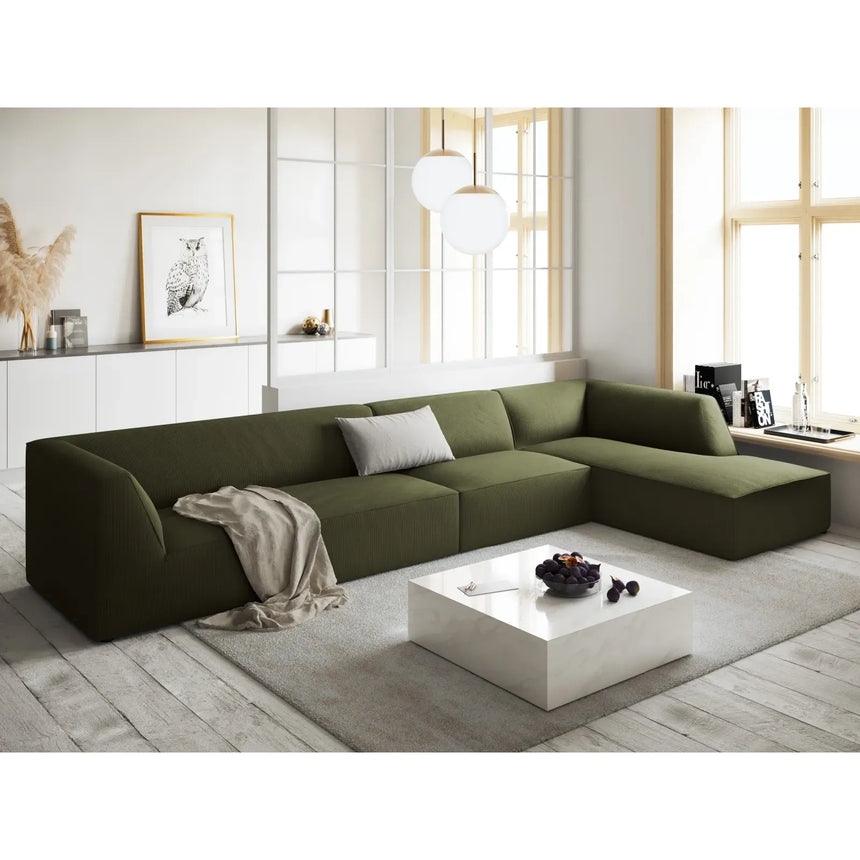 Ruby 5-Sitzer Ecksofa Rechts, mit Bezug aus Samt, Cord oder Strukturstoff, 366x180 cm - ZEN ZONE Furniture