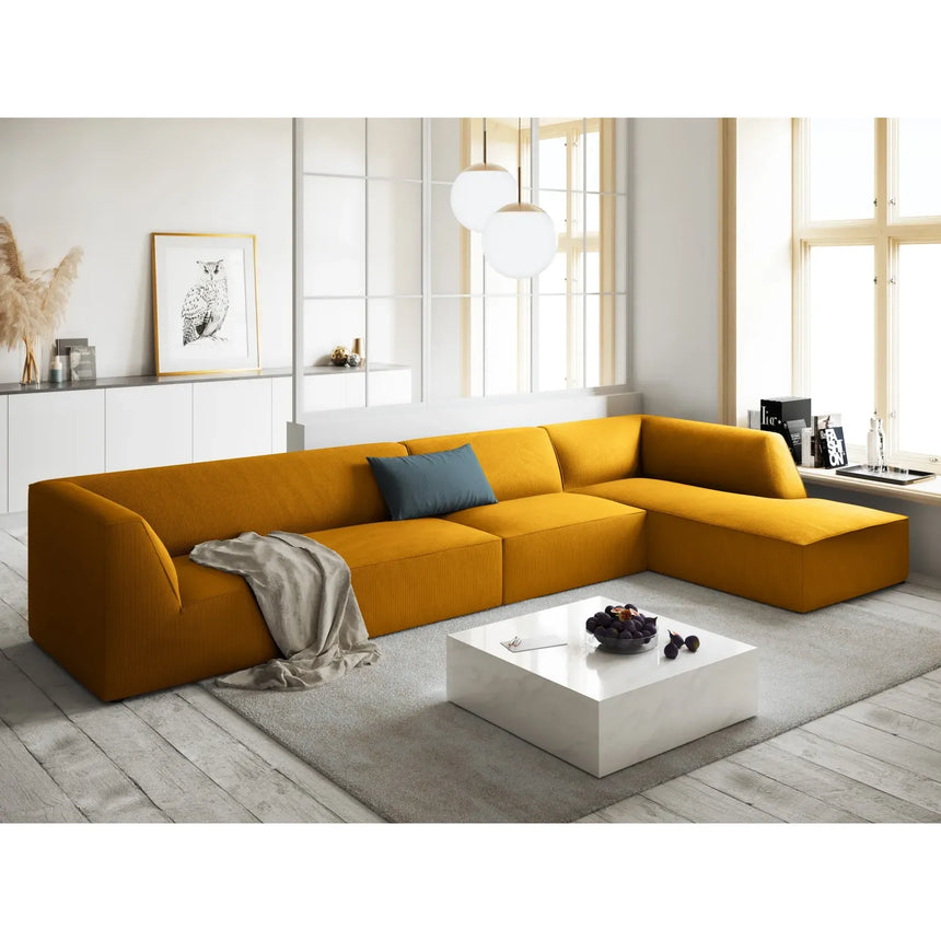 Ruby 5-Sitzer Ecksofa Rechts, mit Bezug aus Samt, Cord oder Strukturstoff, 366x180 cm - ZEN ZONE Furniture