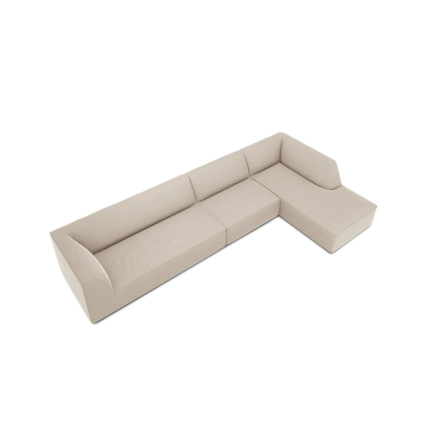 Ruby 5-Sitzer Ecksofa Rechts, mit Bezug aus Samt (Sal1) in Beige, 366x180 cm – Bild 7