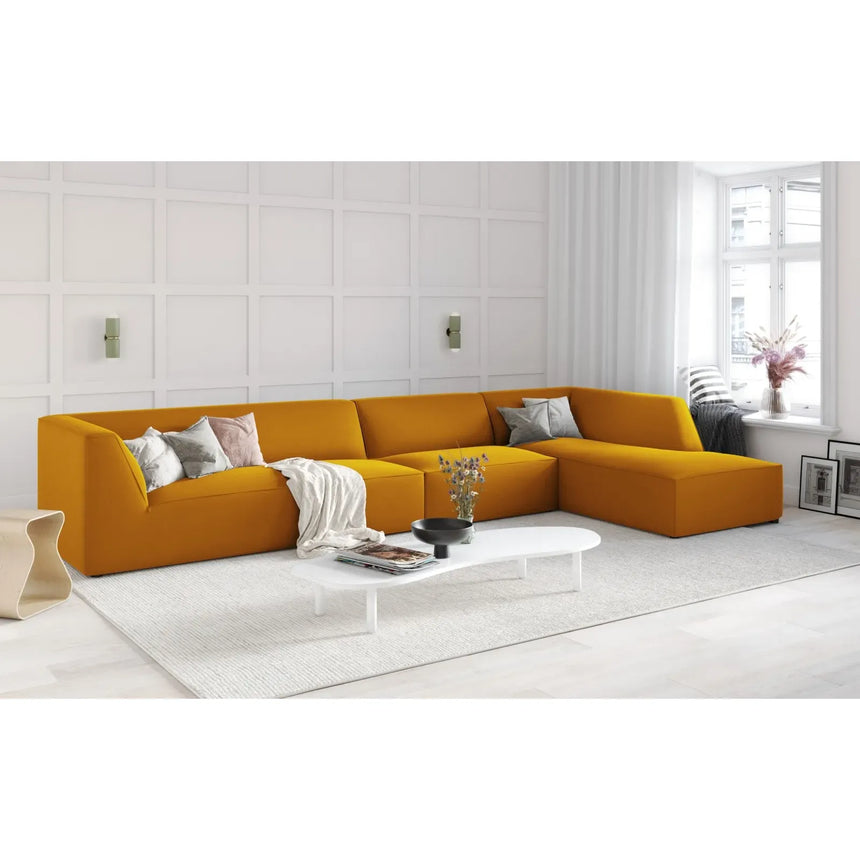 Ruby 5-Sitzer Ecksofa Rechts, mit Bezug aus Samt, Cord oder Strukturstoff, 366x180 cm - ZEN ZONE Furniture
