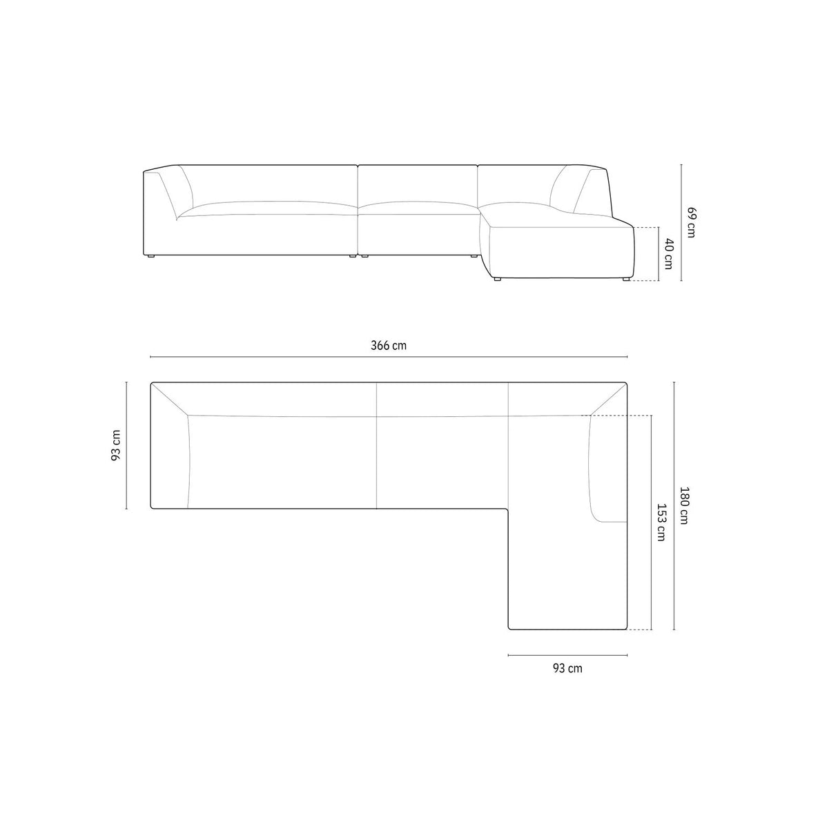 Ruby 5-Sitzer Ecksofa Rechts, mit Bezug aus Samt (Sal17) in Grau, 366x180 cm – Bild 3