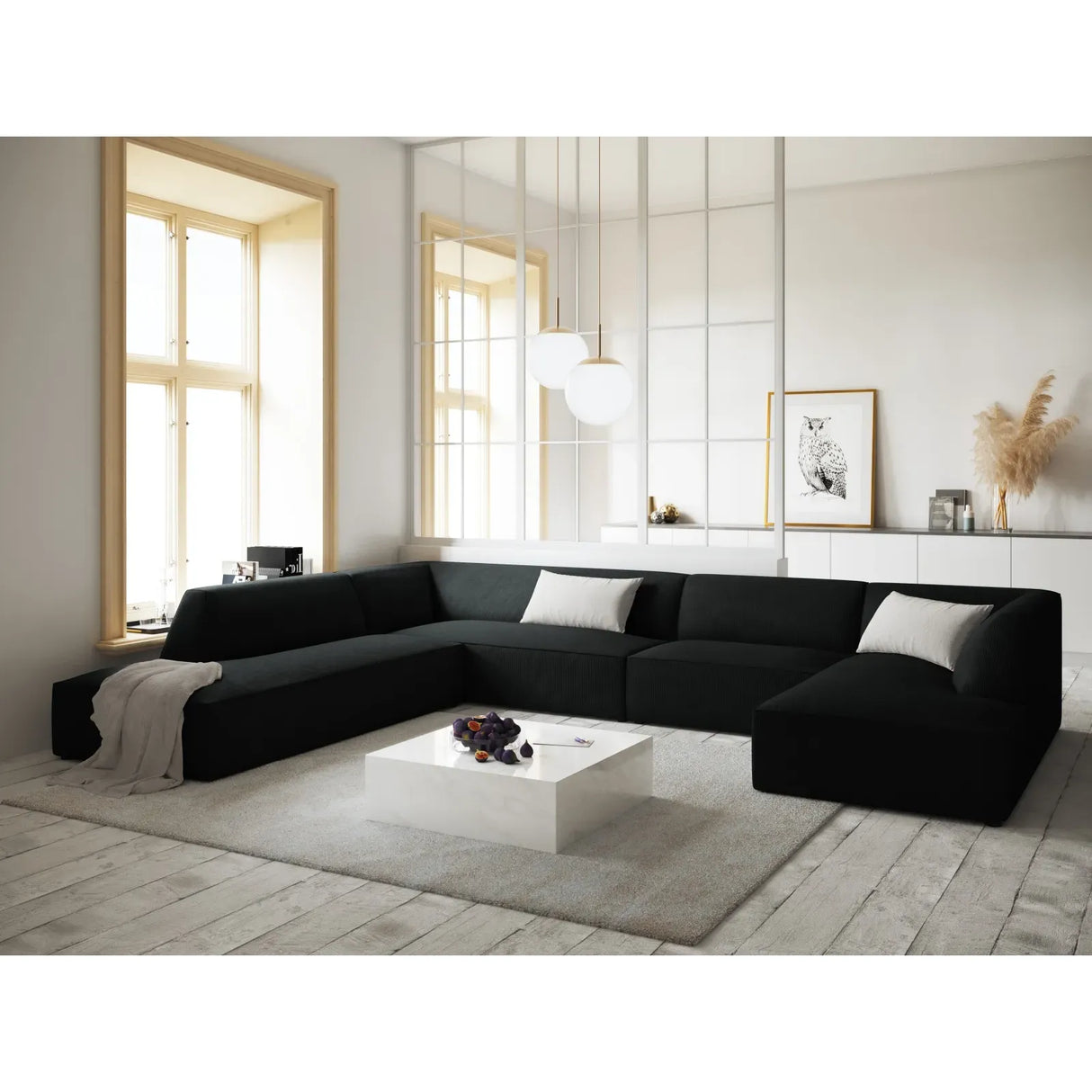Ruby 7-Sitzer Panorama-Sofa Links, mit Bezug in Samt, Cord oder Strukturstoff, 366x273 cm