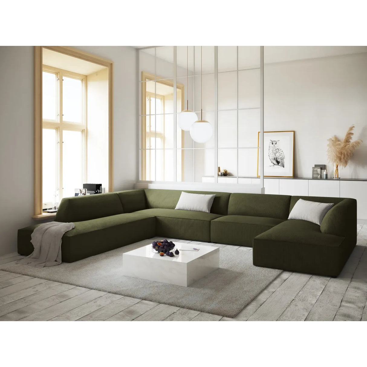Ruby 7-Sitzer Panorama-Sofa Links, mit Bezug in Samt, Cord oder Strukturstoff, 366x273 cm