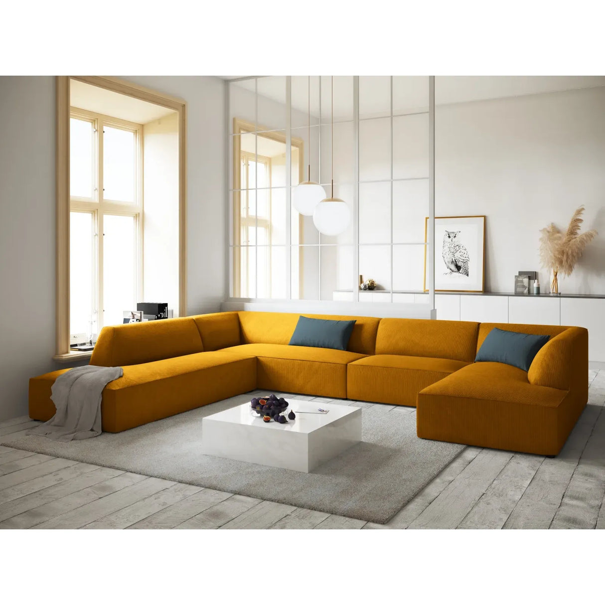 Ruby 7-Sitzer Panorama-Sofa Links, mit Bezug in Samt, Cord oder Strukturstoff, 366x273 cm