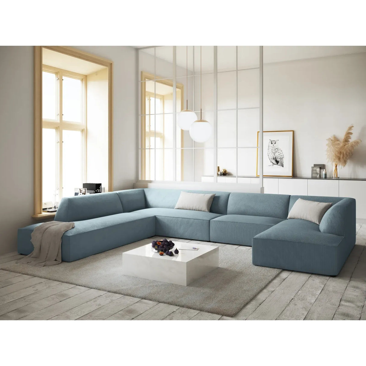 Ruby 7-Sitzer Panorama-Sofa Links, mit Bezug in Samt, Cord oder Strukturstoff, 366x273 cm