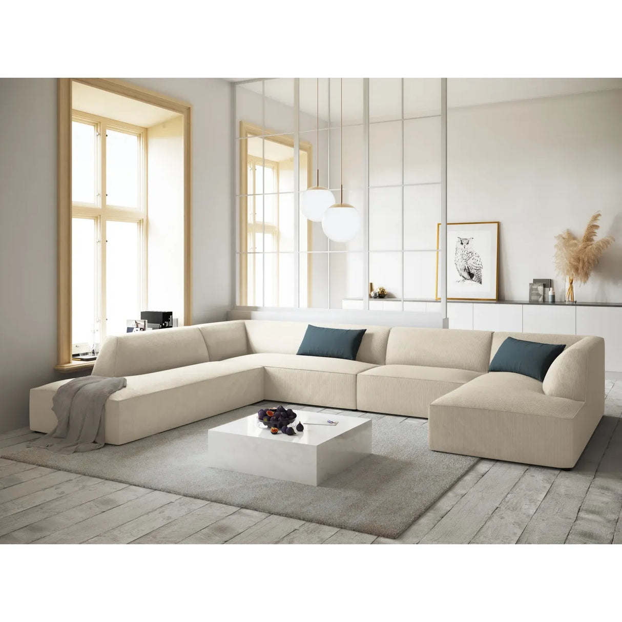 Ruby 7-Sitzer Panorama-Sofa Links, mit Bezug in Samt, Cord oder Strukturstoff, 366x273 cm