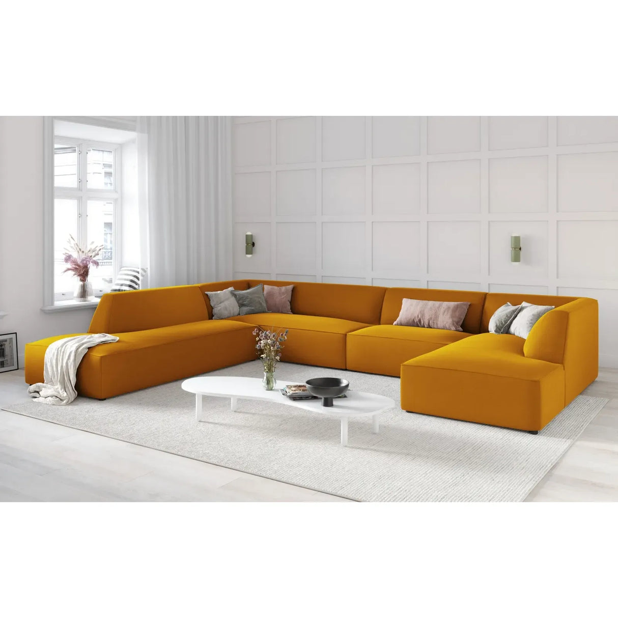 Ruby 7-Sitzer Panorama-Sofa Links, mit Bezug in Samt, Cord oder Strukturstoff, 366x273 cm