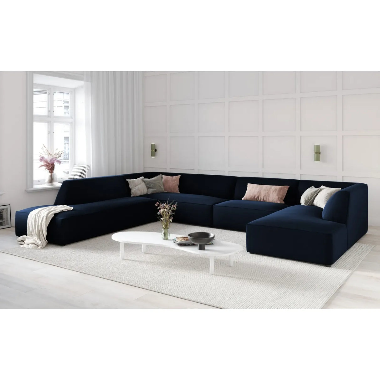 Ruby 7-Sitzer Panorama-Sofa Links, mit Bezug in Samt, Cord oder Strukturstoff, 366x273 cm