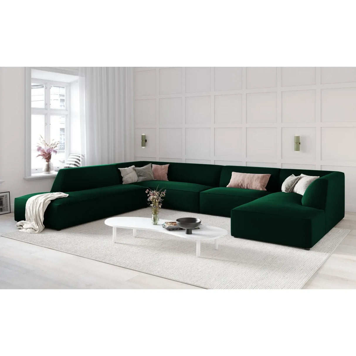 Ruby 7-Sitzer Panorama-Sofa Links, mit Bezug in Samt, Cord oder Strukturstoff, 366x273 cm