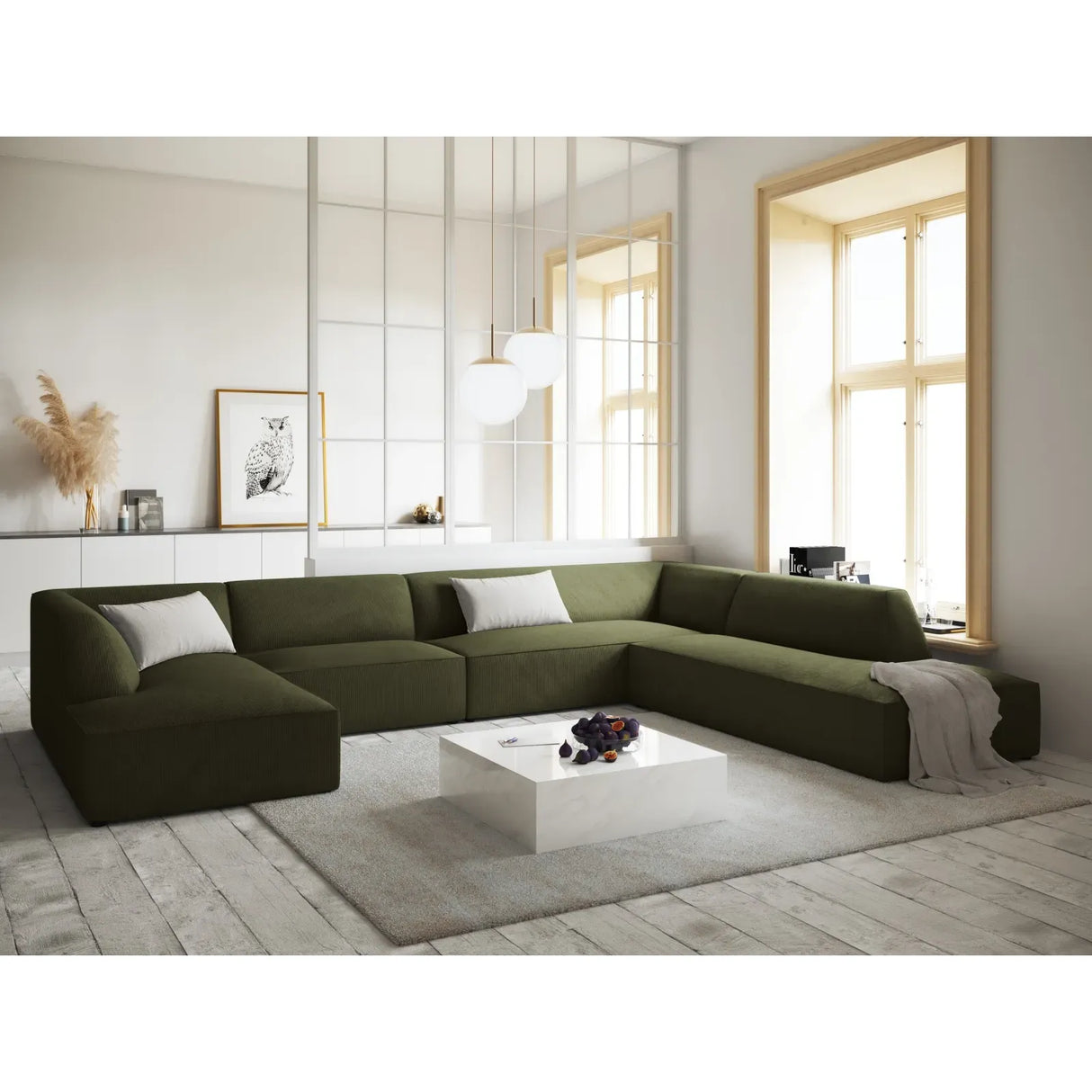 Ruby 7-Sitzer Panorama-Sofa Rechts, mit Bezug in Samt, Cord oder Strukturstoff, 366x273 cm