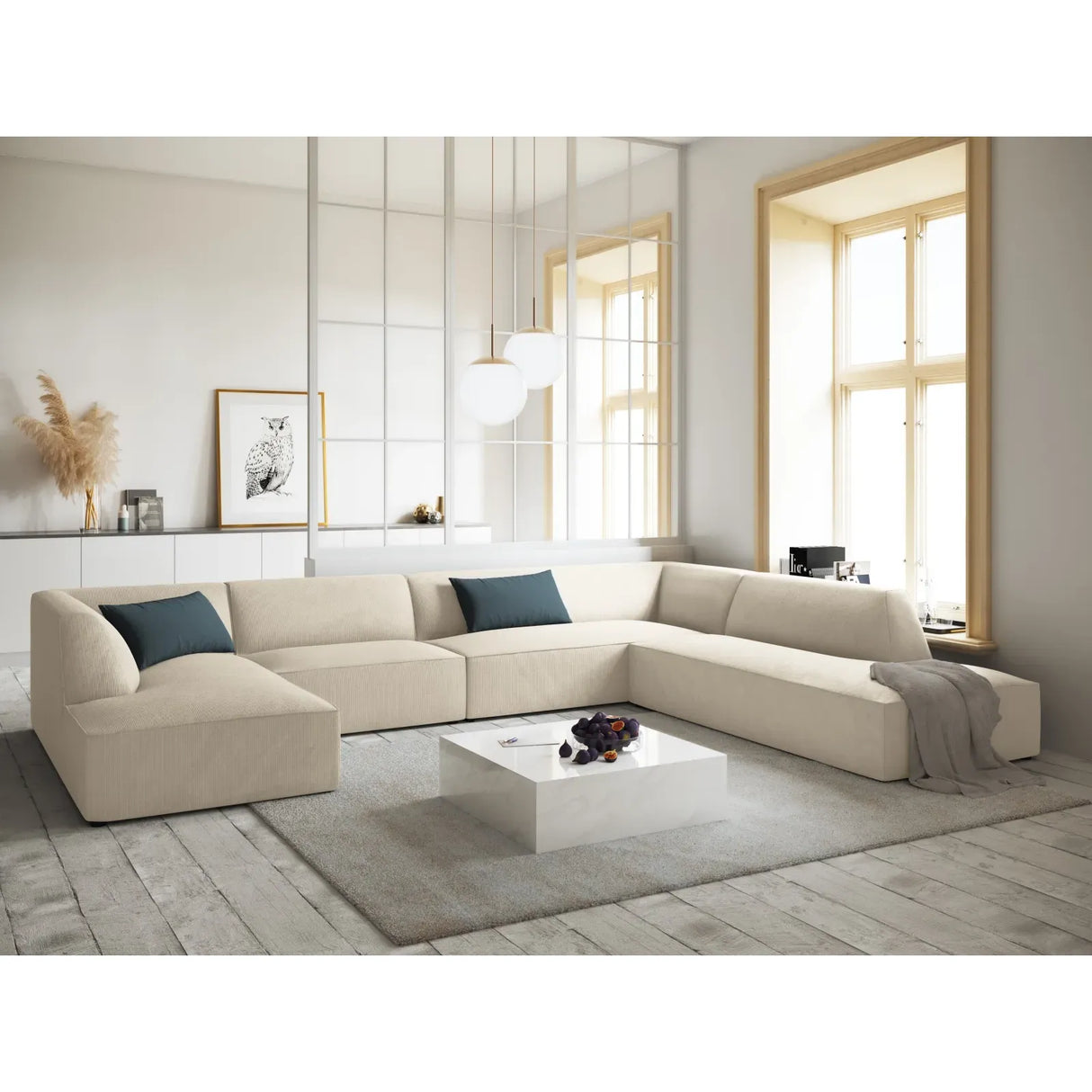 Ruby 7-Sitzer Panorama-Sofa Rechts, mit Bezug in Samt, Cord oder Strukturstoff, 366x273 cm