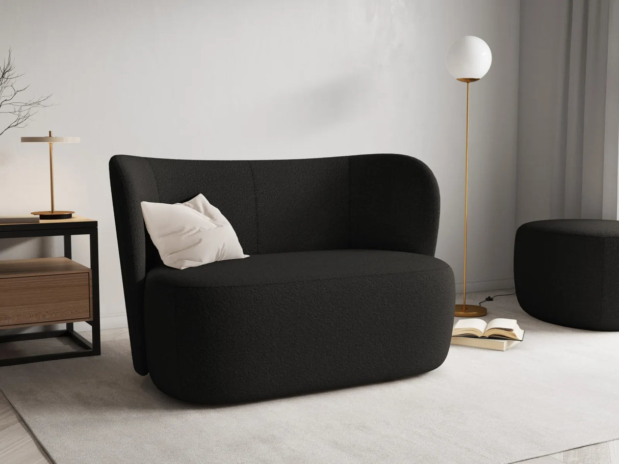 Saamit Pouf mit Bezug aus Boucle (ASCBLACK) in Schwarz, 76x67 cm – Bild 2