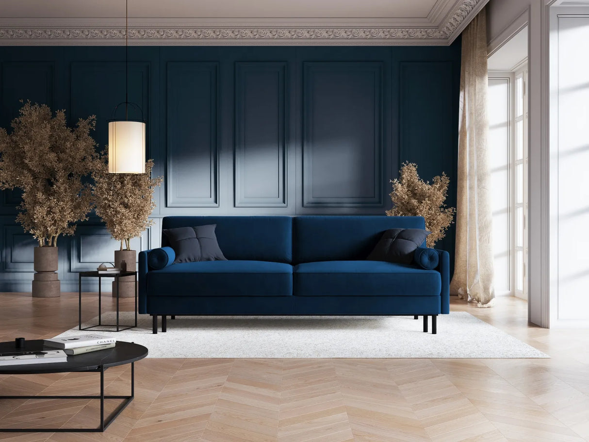 Scott 3-Sitzer Sofa, umwandelbar mit Schlaffunktion, mit Bezug aus Samt (Blu86) in Königsblau, 212x97 cm – Bild 2