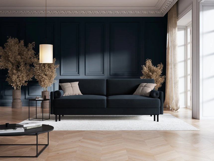 Scott 3-Sitzer Sofa, umwandelbar mit Schlaffunktion, mit Bezug aus Samt (Blu89) in Dunkelblau, 212x97 cm – Bild 2