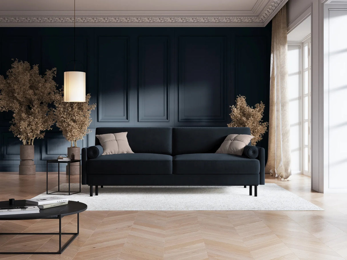 Scott 3-Sitzer Sofa, umwandelbar mit Schlaffunktion, mit Bezug aus Samt (Blu89) in Dunkelblau, 212x97 cm – Bild 2