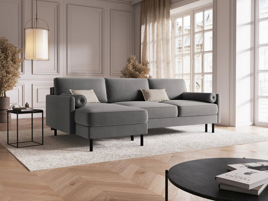 Scott 4-Sitzer Sofa, Linke Seite, umwandelbar mit Schlaffunktion, mit Bezug aus Samt (Blu13) in Hellgrau, 212x142 cm – Bild 2