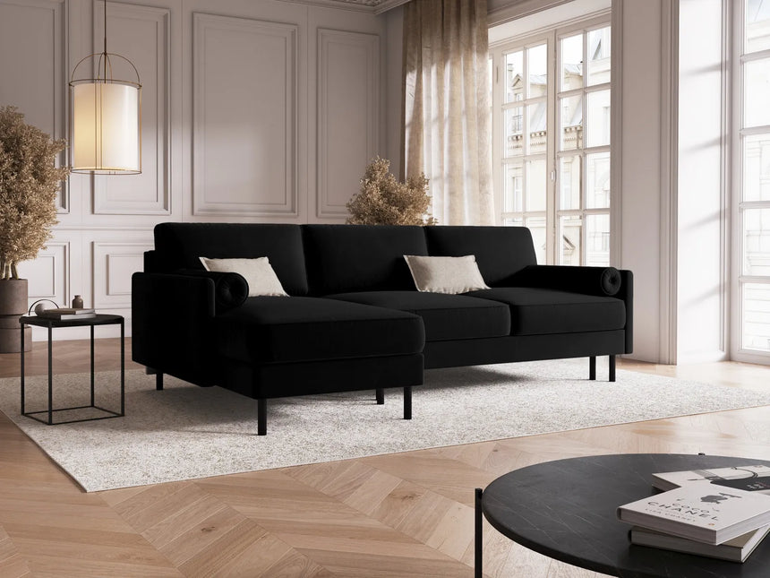 Scott 4-Sitzer Sofa, Linke Seite, umwandelbar mit Schlaffunktion, mit Bezug aus Samt (Blu19) in Schwarz, 212x142 cm – Bild 2