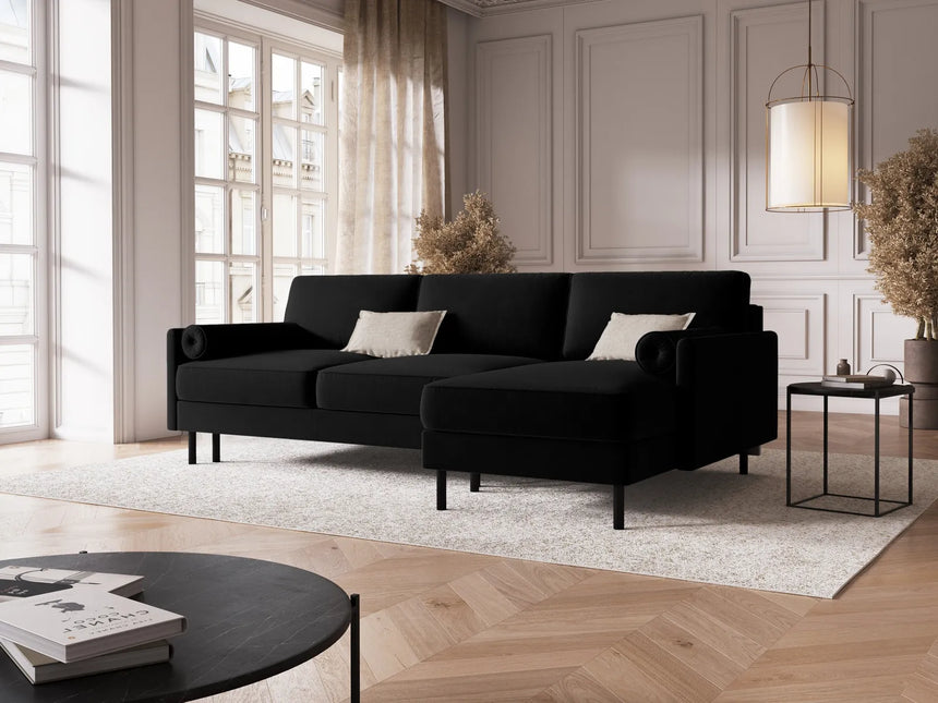 Scott 4-Sitzer Sofa, Rechte Seite, umwandelbar mit Schlaffunktion, mit Bezug aus Samt (Blu19) in Schwarz, 212x142 cm – Bild 2