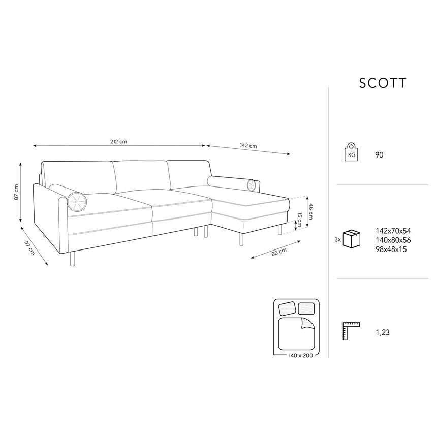 Scott 4-Sitzer Sofa, Rechte Seite, umwandelbar mit Schlaffunktion, mit Bezug aus Samt (Blu89) in Dunkelblau, 212x142 cm – Bild 3