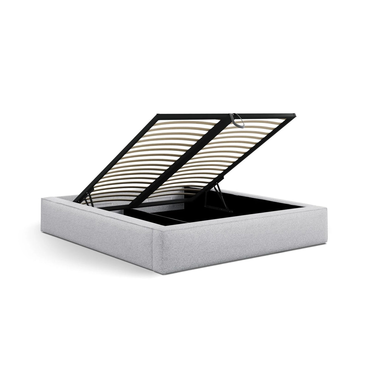 Simon Bett mit Stauraum in Strukturierter Stoff (Pue80) in Light Grey Melange, 180x200 cm – Bild 5