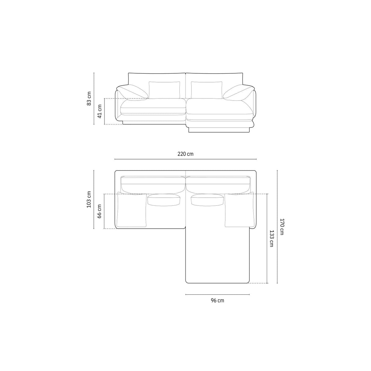 Torino Ecksofa, Rechte Seite, aus Strukturierter Stoff (Win89) in Dunkelgrau, 220x170 cm – Bild 2