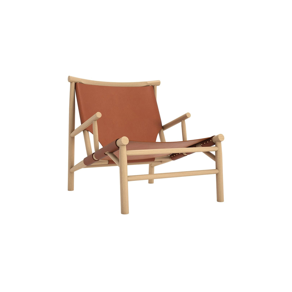 Sessel Samurai aus Massivholz Eiche und Sattelleder in Natur Brandy, 66×83×75 cm – Bild 1