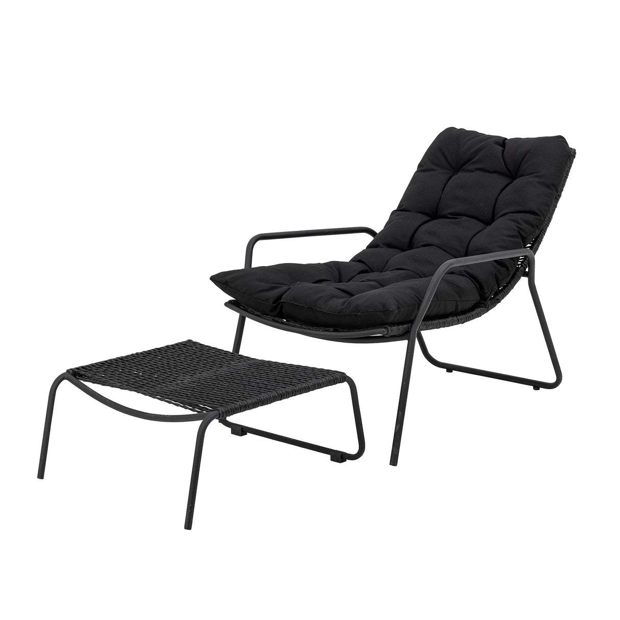 Boel Liegestuhl mit Hocker, Schwarz, Metall - ZEN ZONE Furniture