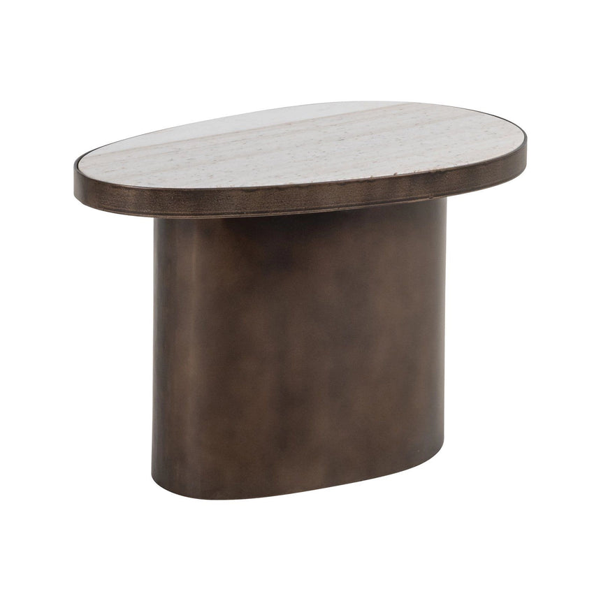 Beistelltisch Biloxi aus Morchana Marmor und Edelstahl in beige, 70x43,5x45 cm von Richmond Interiors – Bild 1