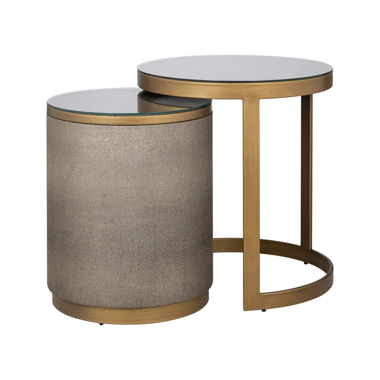 Beistelltisch Bloomville mit Glas aus Eichenfurnier in brass shagreen 2er-Set von Richmond Interiors – Produktbild 1