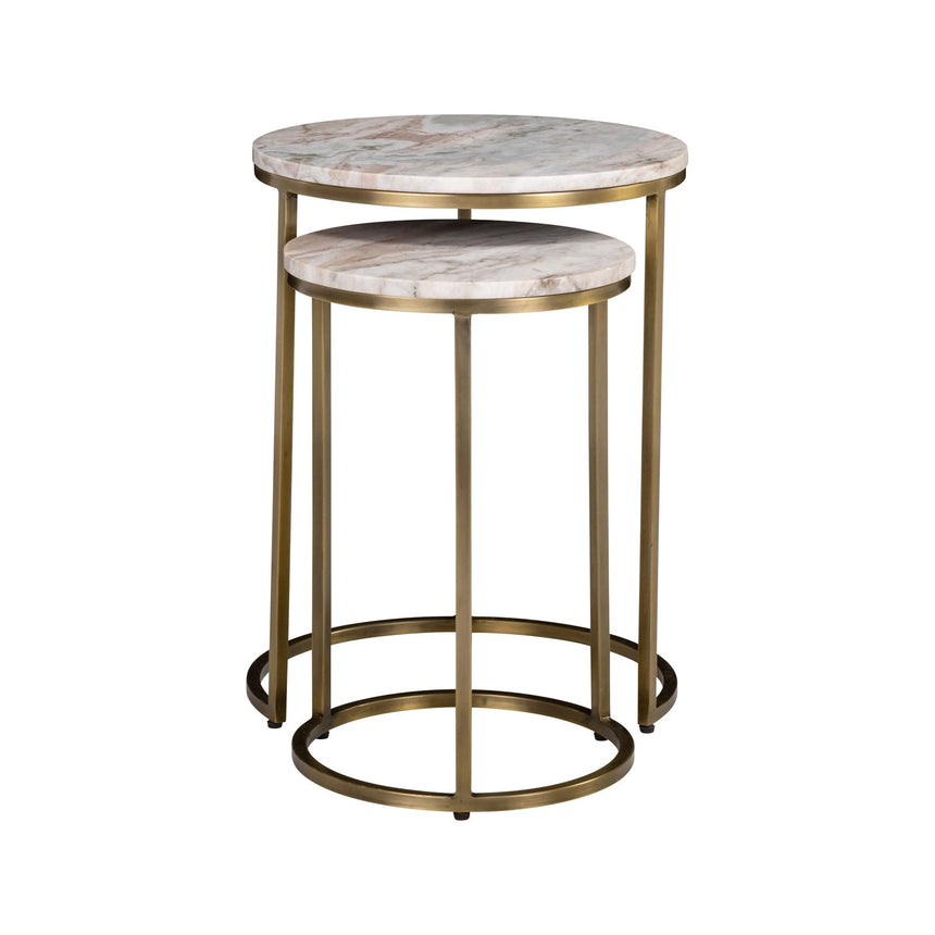 Beistelltisch Bottega aus Toronto-Marmor und Eisen in blush beige als 2er-Set, 45x45x58 cm von Richmond Interiors – Bild 3